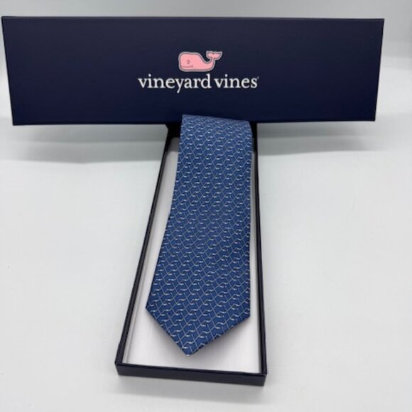 Vineyard Vines Silk Hockey Stick Tie – Blue Pattern – 58” x 3.25” - Picture 1 of 6